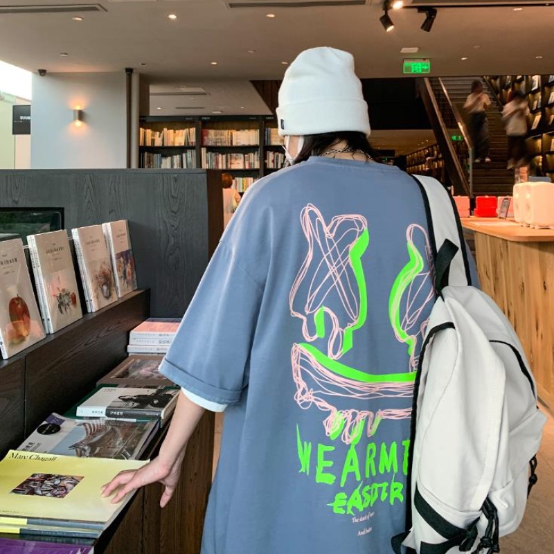 Áo thun tay ngắn cổ tròn dáng rộng in họa tiết graffiti phong cách Hàn Quốc thời trang cho nam size m-5xl