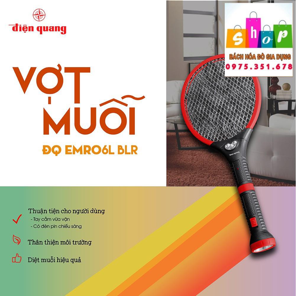 {BẢO HÀNH 12 THÁNG}Bộ vợt muỗi Điện Quang ĐQ EMR06L BLR (đen - đỏ 2in1-Đèn pin to gắn liền trên thân vợt có thể tháo rời