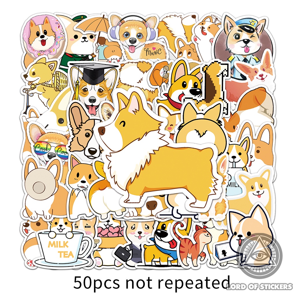 Set 50 Sticker Corgi Cute Dễ Thương Chống Thấm Nước Phong Cách Hoạt Hình Dán Trang Trí Mũ Bảo Hiểm, Laptop, Xe Đạp, Sổ