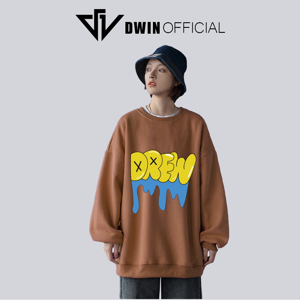 Áo sweater nỉ in chữ Drew unisex DWIN basic nam nữ form rộng oversize local brand SP00123