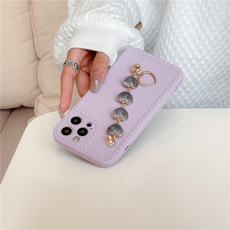 Ốp Điện Thoại Silicon Mềm Có Dây Đeo Cổ Tay Hình Trái Tim Dễ Thương Cho Iphone 13 12 Pro Max MiNi 11 XR X XS 7 8 Plus 6S SE 2