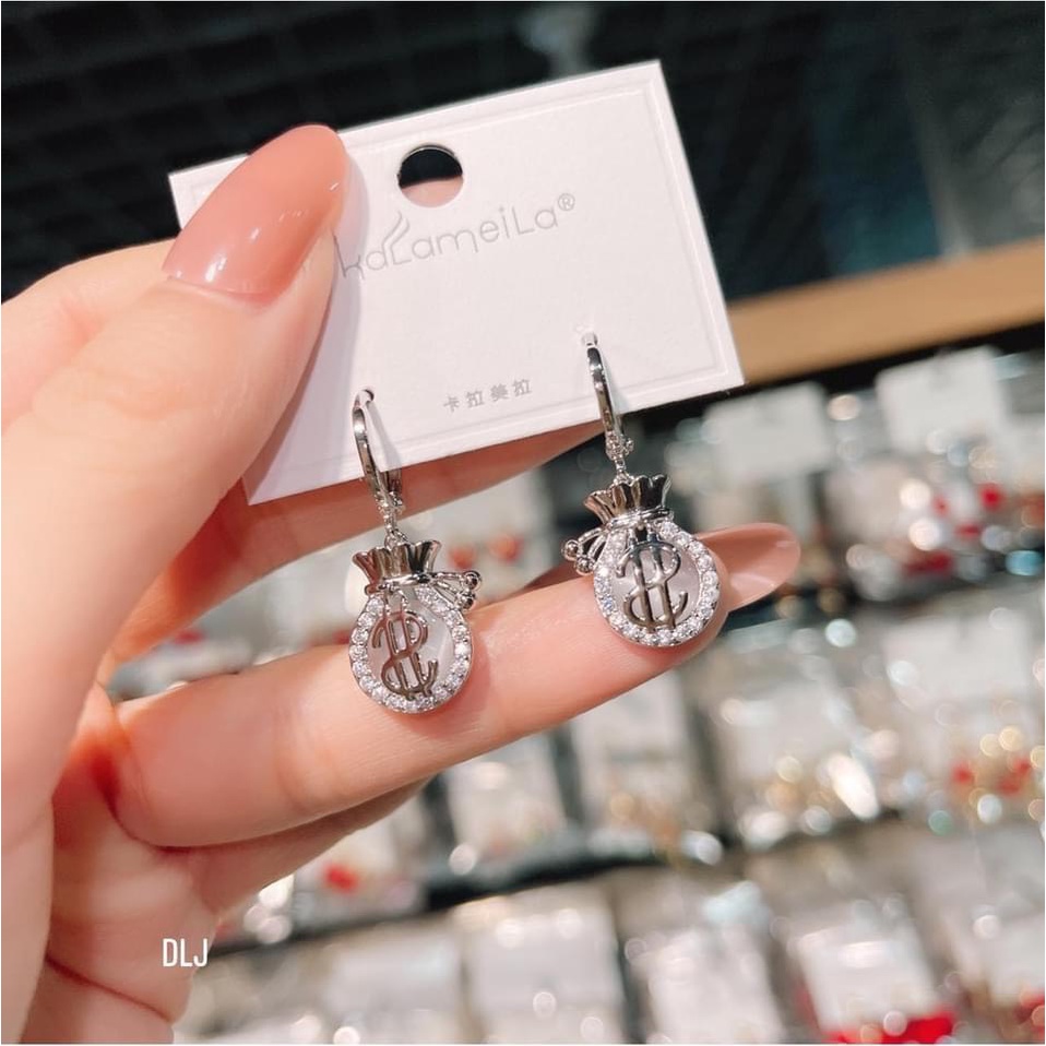 Bông tai nữ bạc thật hình túi tiền hàng hot LINH MIU SILVER