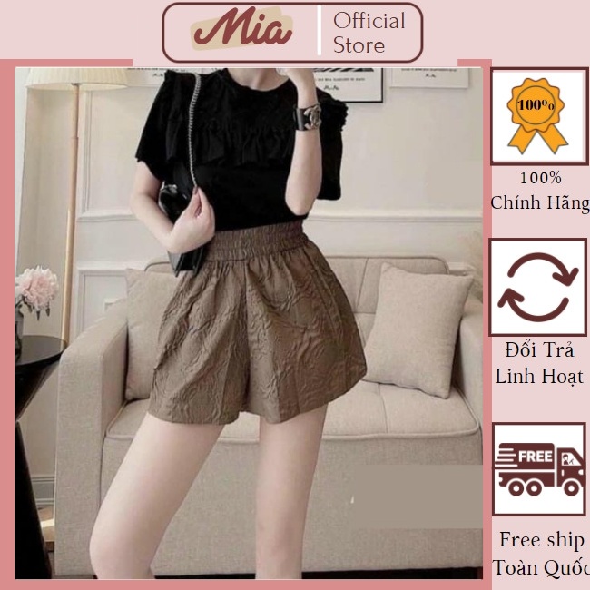 Quần tacta phồng, quần tafta 3D in hoa nổi vải xốp ống rộng Mia Shore