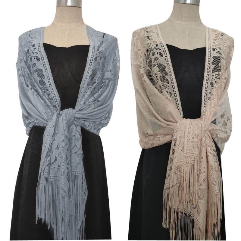 Khăn Quàng Cổ Ren Hoa Phối Tua Rua Thời Trang Cho Nữ 185x63cm 1920s