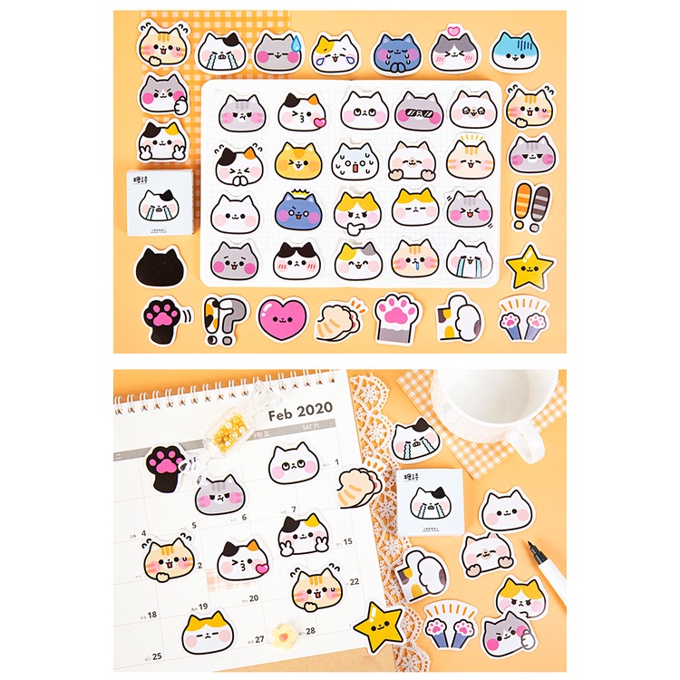 Hộp 45 miếng dán hình mèo đáng yêu dùng để trang trí