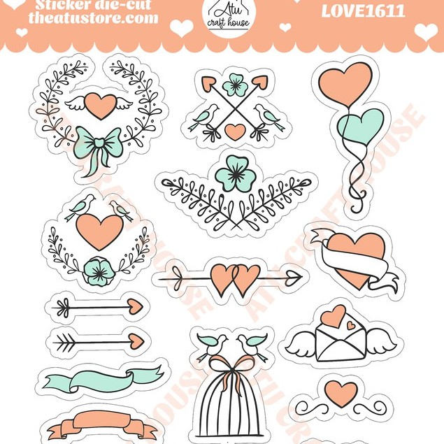 LOVE - Sticker die-cut - Sticker cắt rời - Nguyên liệu làm Scrapbook Handmade