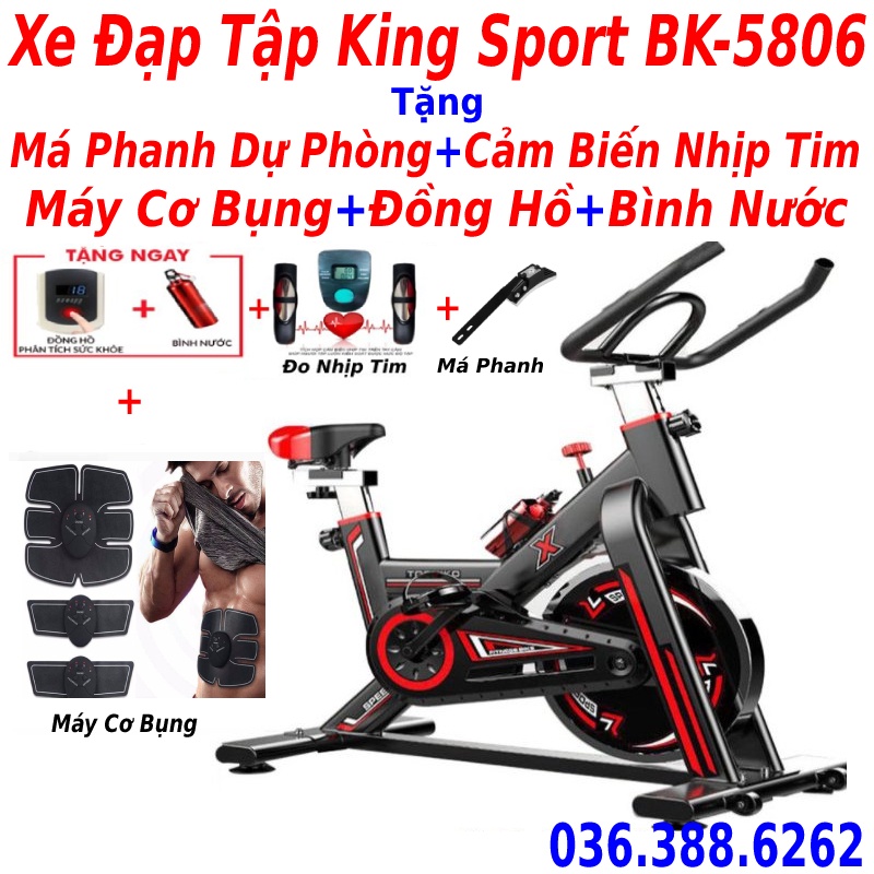 Xe đạp tập gym tập thể dục King Sport tặng máy cơ bụng ems + má phanh dự phòng + cảm biến nhịp tim + bình nước + đồng hồ