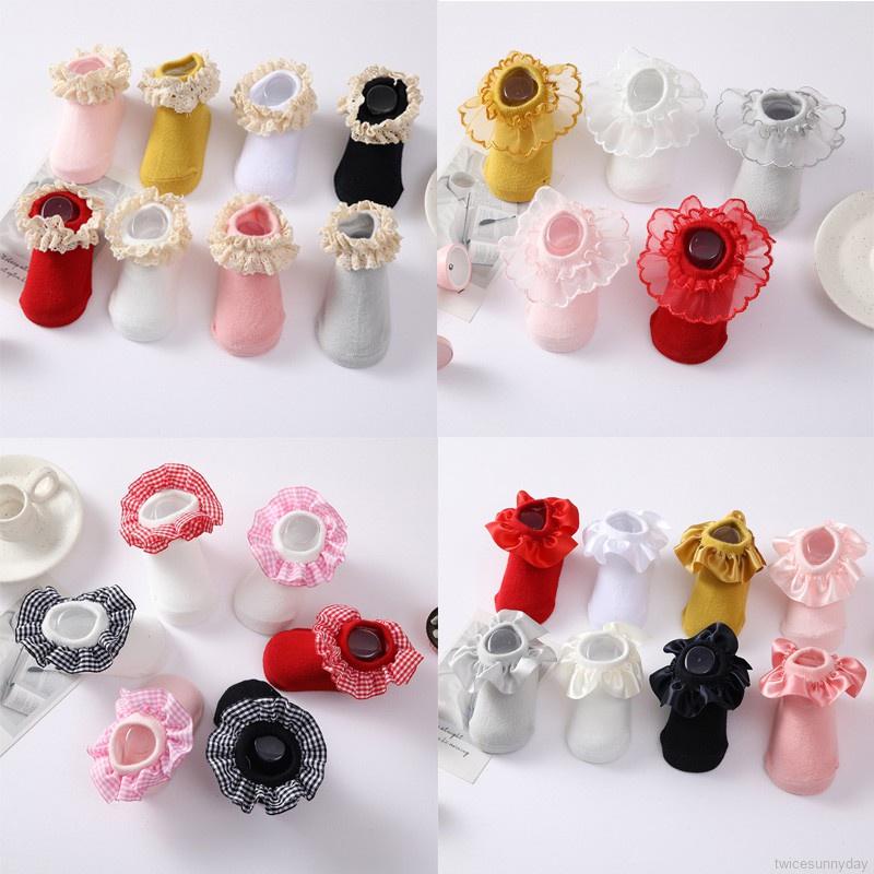 Vớ ngắn dệt kim thoáng khí phối ren phong cách công chúa thời trang cho trẻ sơ sinh mới biết đi