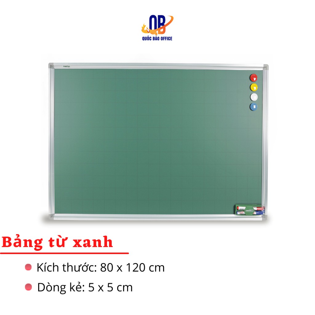 Bảng từ xanh Hàn Quốc 80 x 120 cm cố định - 1 chiếc ( Tặng nam châm bảng + lau bảng + phấn)