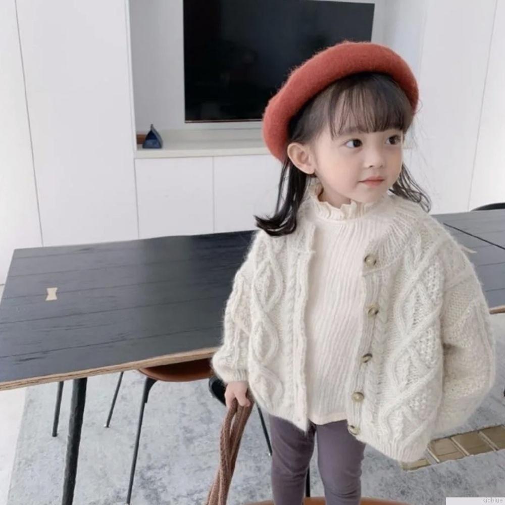 Áo khoác cardigan dệt kim tay dài cổ thuyền cài nút dễ thương thời trang thu đông cho bé gái 1-8 tuổi