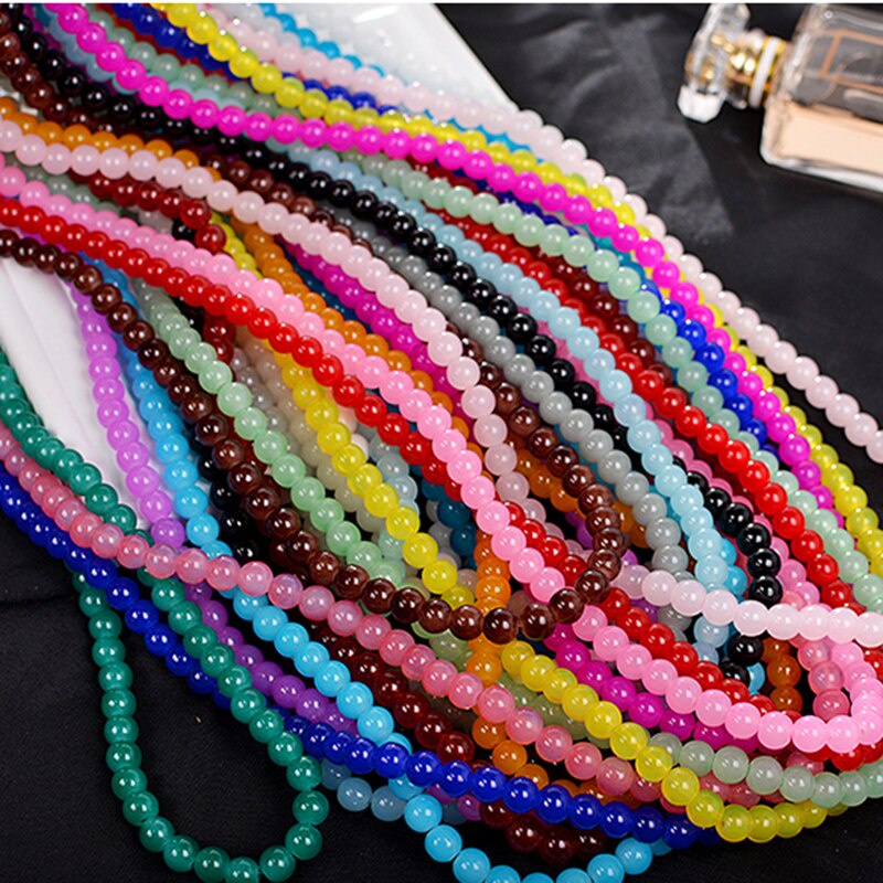 Chuỗi Hạt Thủy Tinh Tròn Nhiều Màu Sắc 4 / 6 / 8Mm Dùng Làm Trang Sức Thủ Công