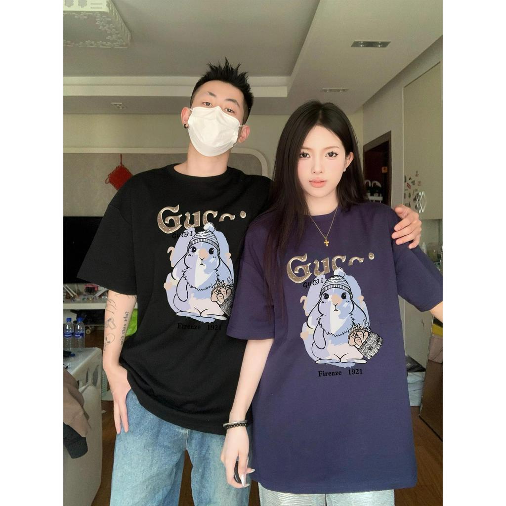 ihkke Áo Thun 100% cotton Tay Ngắn In Hình Thỏ Nhiều Màu Sắc Thời Trang Unisex