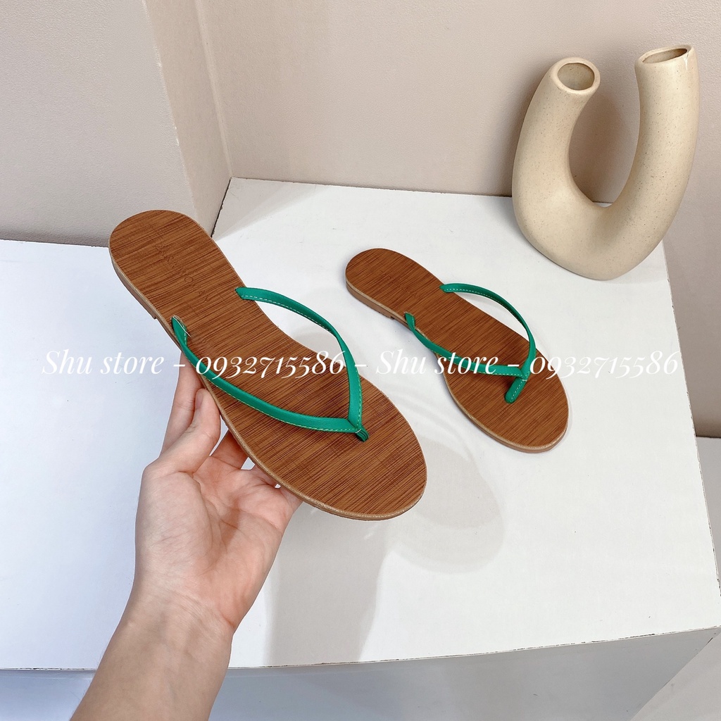Shu Store | Dép đế bệt dép kẹp ngón mũi tròn đế lót vân gỗ xinh xắn cho nữ
