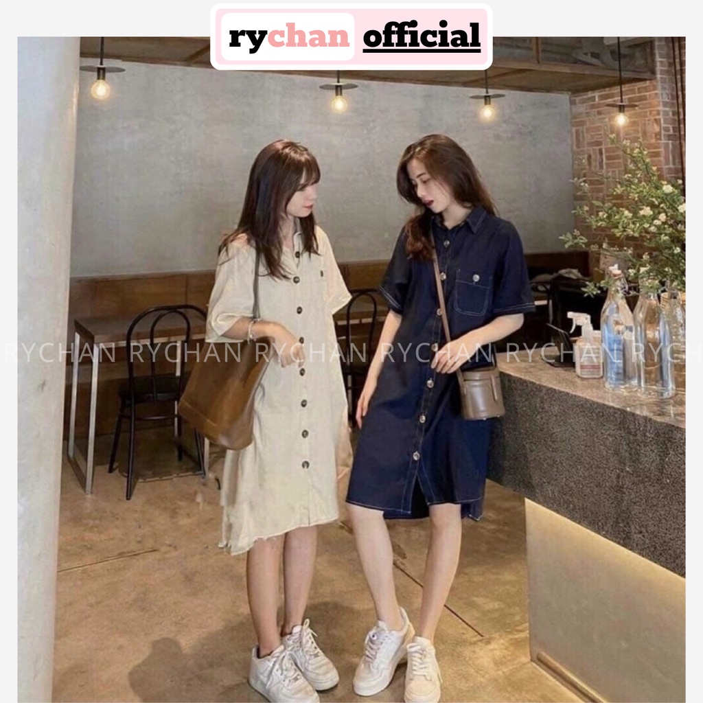 Đầm Nữ Đi Đà Lạt Dáng Sơ Mi Nút Trước Lệch Tà Viền Chỉ Cực Năng Động Màu Trắng Đen Nude [ẢNH THẬT CUỐI] - DX9795