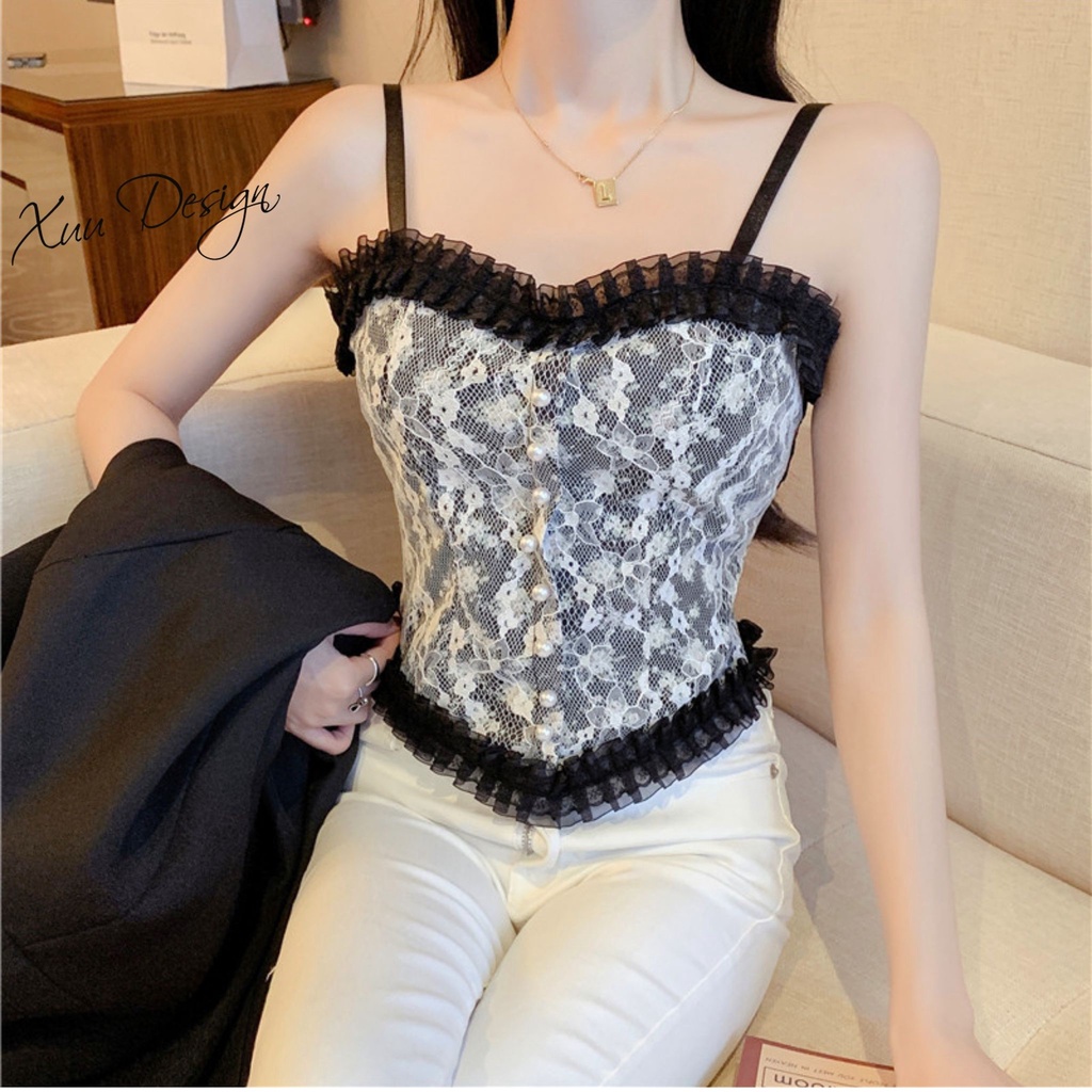 Áo bra nữ 2 dây phối viền ren Xuu, thiết kế hoa nhí đệm ngực BR11