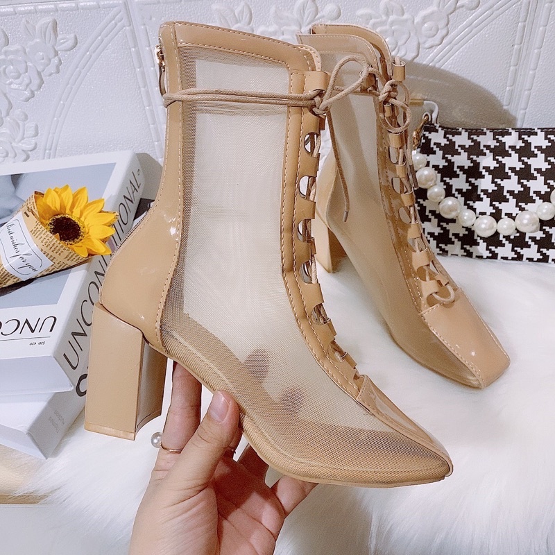 BỐT NỮ 7 PHÂN ❤️FREESHIP ❤️ GIÀY BỐT CỔ LỬNG LƯỚI BUỘC DÂY THỜI THƯỢNG ÔM CHÂN ĐỈNH CỦA ĐỈNH (1583)