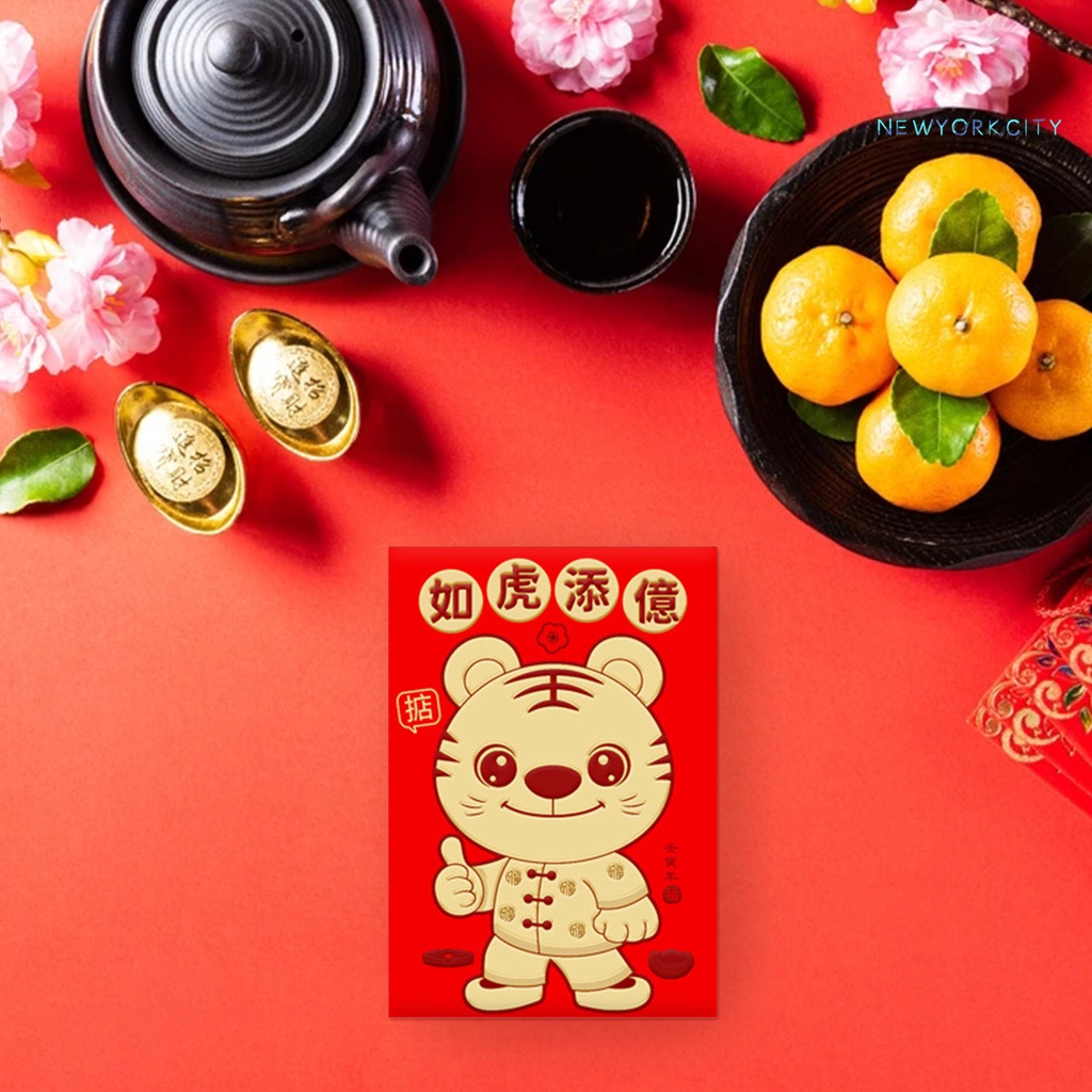 Set 12 túi đựng tiền giấy họa tiết hổ dễ thương cho lễ hội năm mới 2022