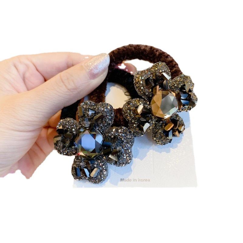 Dây Buộc Tóc Cao Su Co Giãn Hình Vuông Đính Đá Kim Cương Toàn Diện Phong Cách Hàn Quốc Cho Nữ