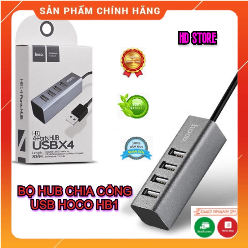 Bộ Hub Chia Cổng USB Hoco HB1 - Chia 1 Thành 4 Cổng USB Cho Macbook, Dell, Máy Tính Window, Linux,...Hàng Chính Hãng.