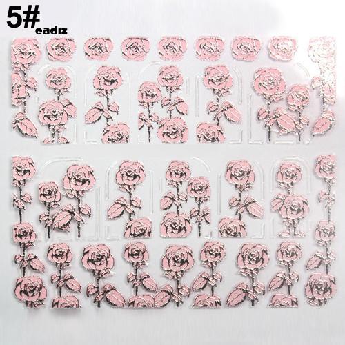 Tấm sticker hoa màu hồng nổi 3D dán móng nghệ thuật