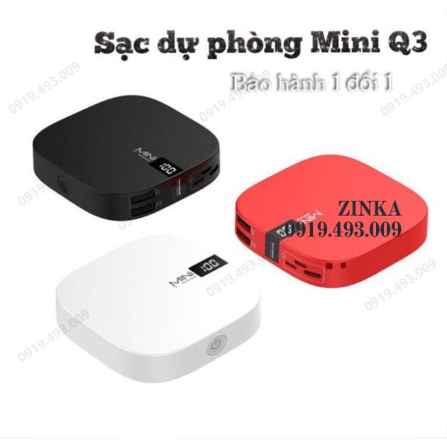 Sạc Dự Phòng size Mini Q3 Sạc Siêu Nhanh, Nhỏ Gọn Tiện Dụng, Dung Lượng 10000mAh Power Bank (Bảo hành 1 đổi 1)  zinka