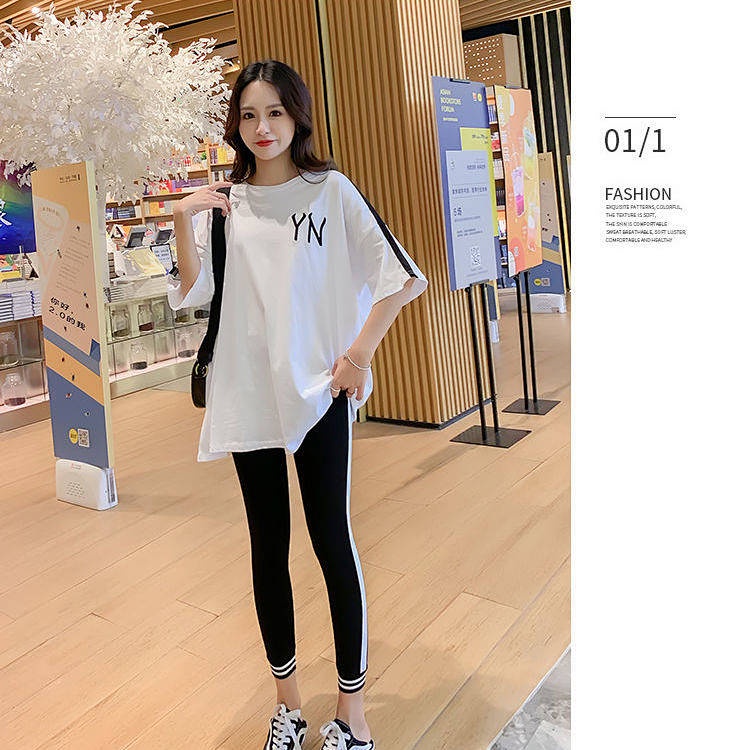 Bộ Đồ Thể Thao Áo Thun Tay Ngắn Phối Quần Dài Thời Trang Mùa Hè Cho Mẹ Bầu