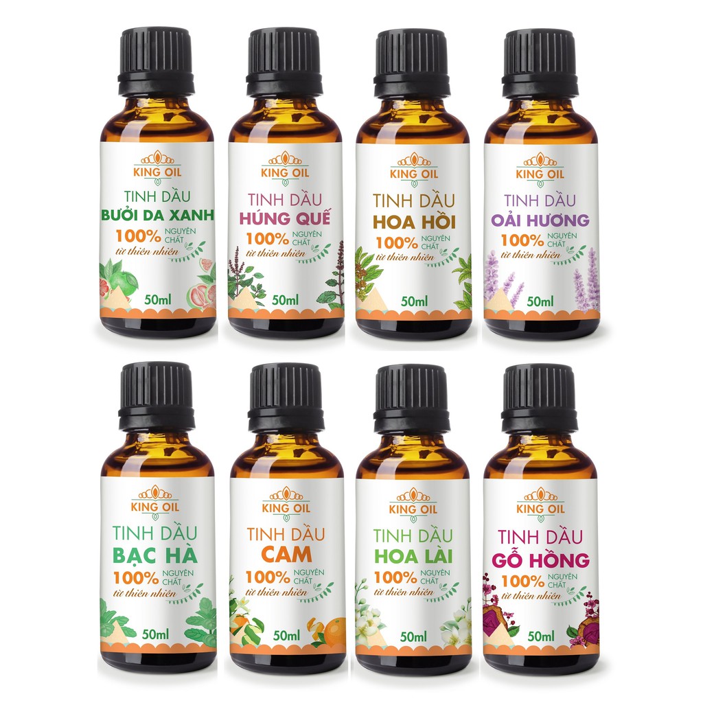 Tinh dầu thiên nhiên 50ml Sả Chanh/ Bạc Hà/ Quế/ Oải hương/ Bưởi/ Cam/ hoa Lài/ Quýt/ Trầm/ tràm huế/ Gừng/ hoa Hồng