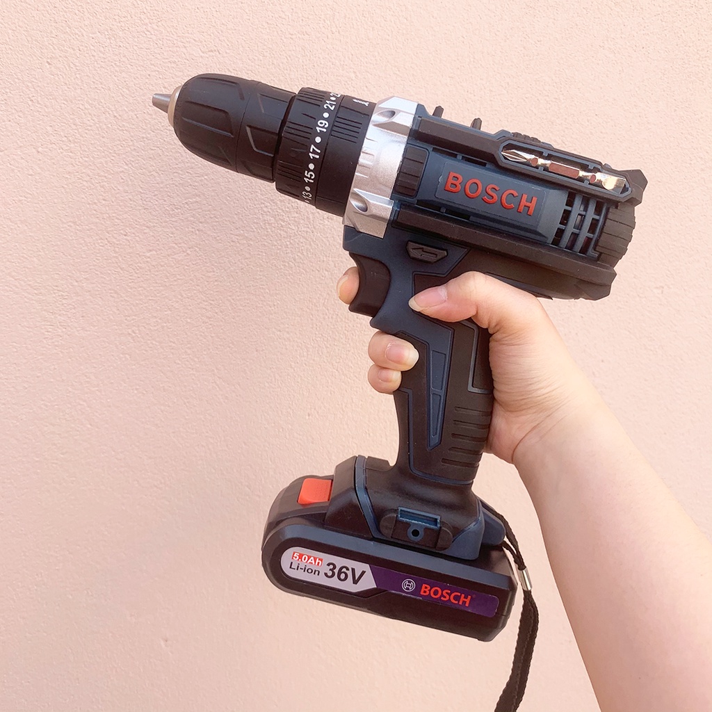 Máy Khoan Pin Bắt Vít Dùng Pin - Khoan Bosch 36V - BH 12 tháng - Tặng bộ phụ kiện 24 chi tiết - 3 Chức năng - Đảo Chiều