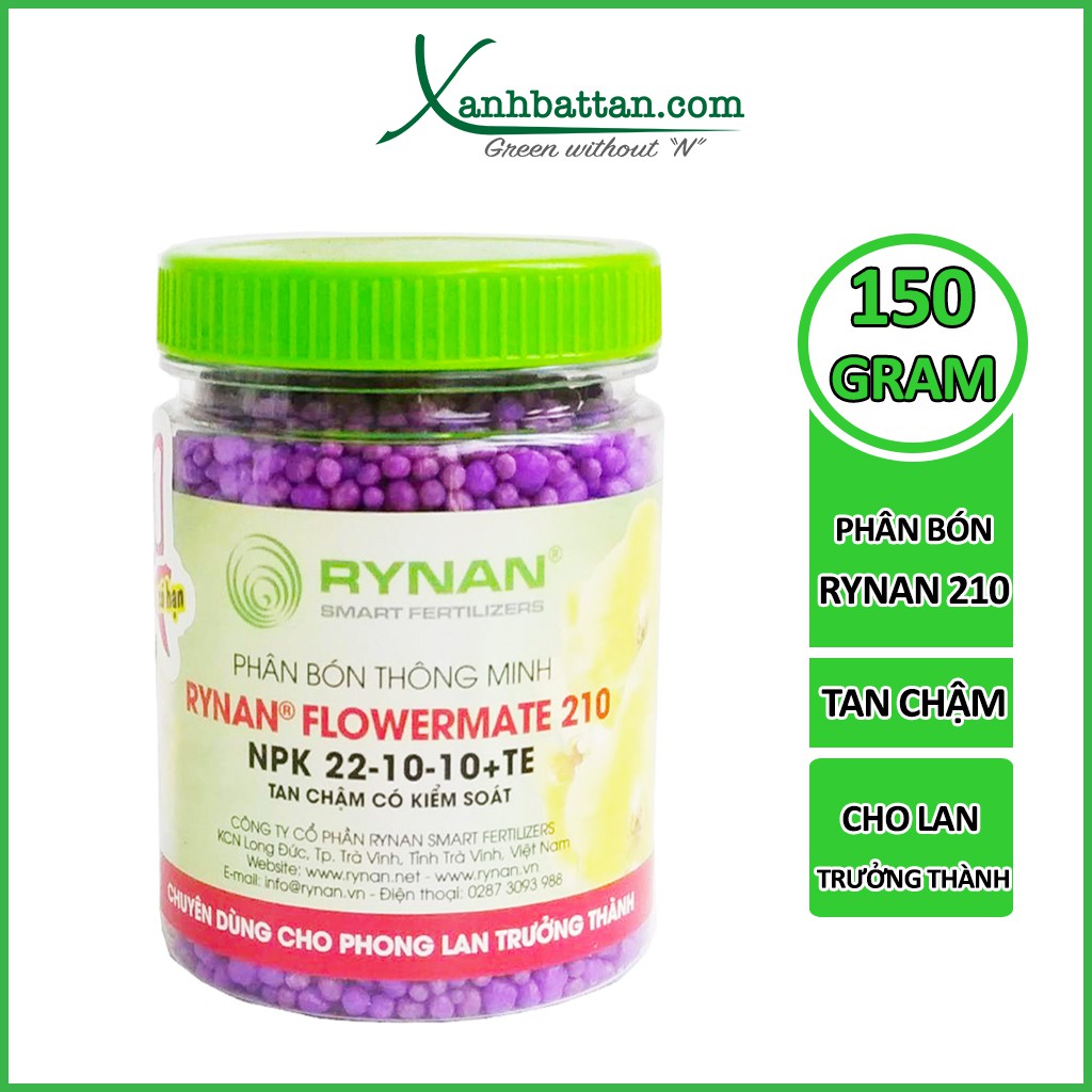 Phân tan chậm thông minh RYNAN 210 bổ sung dinh dưỡng, dùng cho lan trưởng thành lọ 150 gram