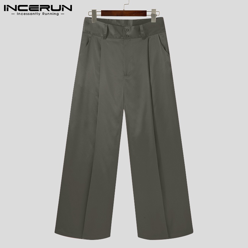 Quần dài INCERUN ống rộng lưng cao màu trơn 3 màu sắc tùy chọn thời trang dành cho nam