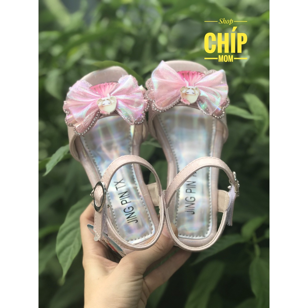 xăng đan bé gái dép quai hậu cho bé nơ lụa công chưa điệu đà có gót dẻo da PU mềm êm chân QCCC full hộp 8109