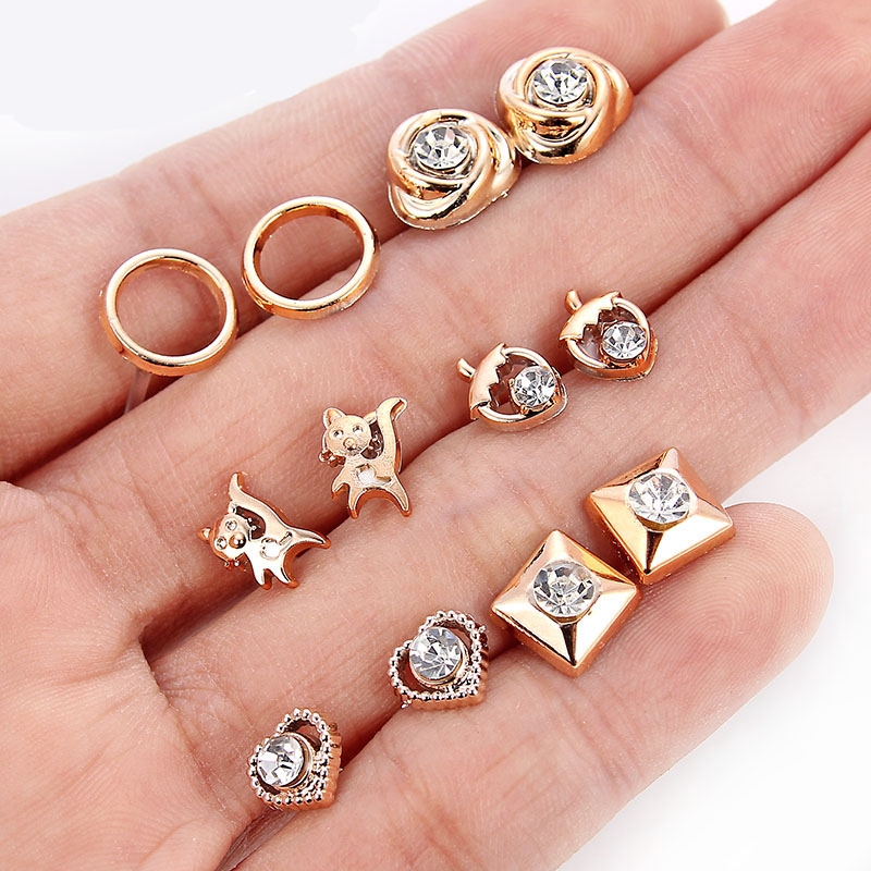Bộ 36 hoặc 18 đôi khuyên tai màu vàng bạc nhiều kiểu dáng thời trang