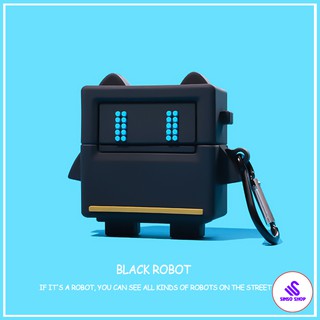 Case airpod 2, Pro Ốp tai nghe bluetooth [ROBOT BLACK] Vỏ đựng tai nghe Airpods silicon nhập khẩu_SinSoShop