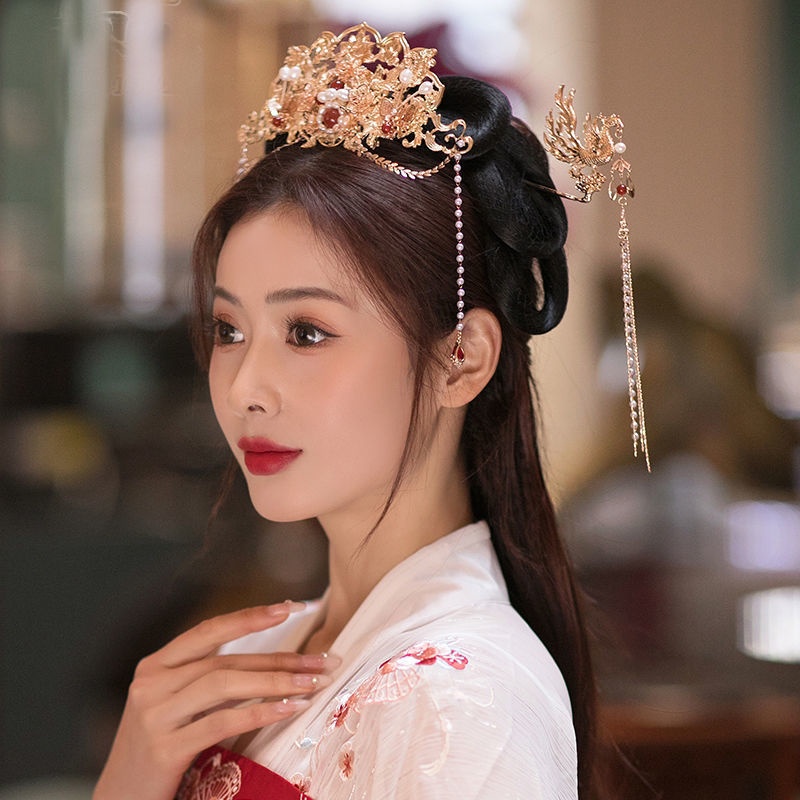 [Aishang Xinh Đẹp] Phụ Kiện Cài Tóc Hình Vương Miện Hán Phục Màu Vàng Đỏ Dễ Phối Đồ Phụ Kiện Đám Cưới Cho Cô Dâu
