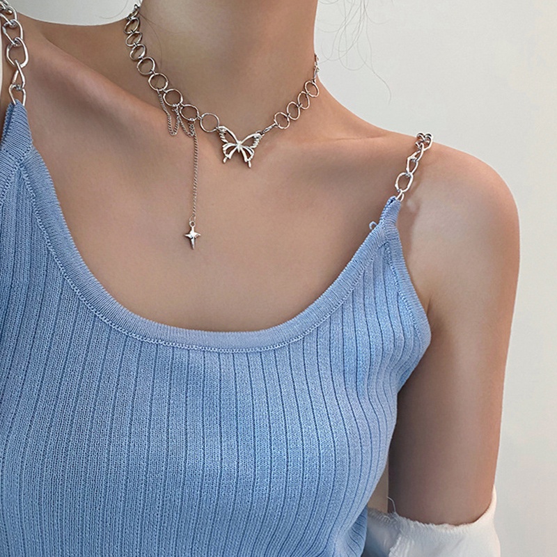 vòng cổ Mặt Hình Bướm Bằng Thép Không Gỉ Phong Cách Boho Thời Trang Cho Nữ