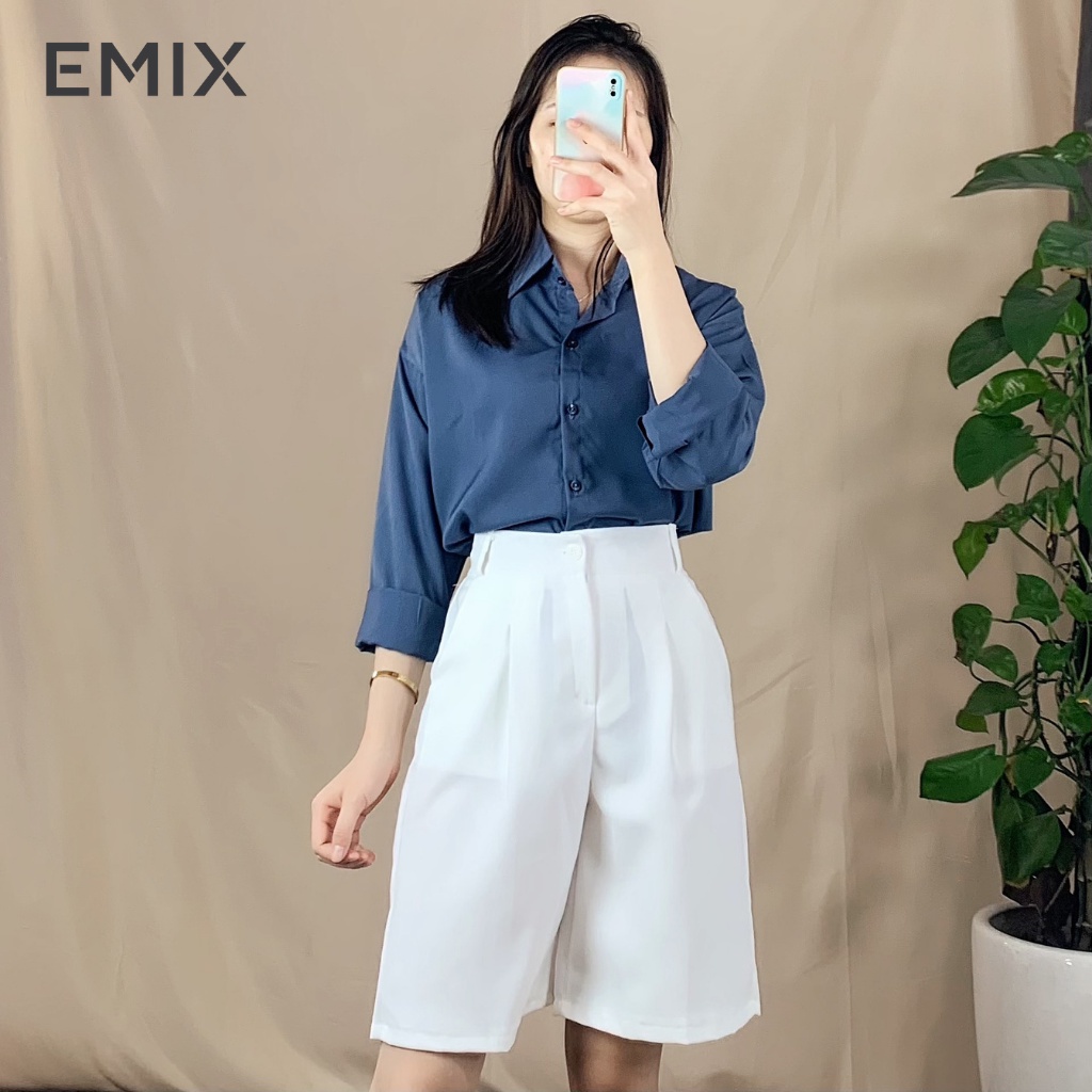 Quần tây nữ short lửng EMIX (4 màu), dáng lửng, ống rộng, cạp cao, khóa trước, vải tuyết mưa mềm mịn, không lộ 2066