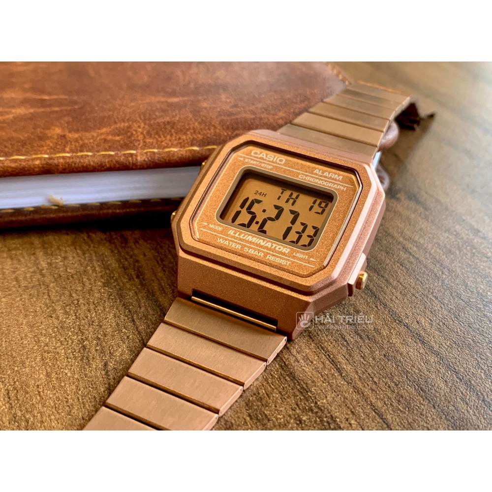 Đồng hồ điện tử Casio nữ đeo tay dây kim loại mặt vuông chống nước B650WC-5ADF chính hãng Fridayshopping