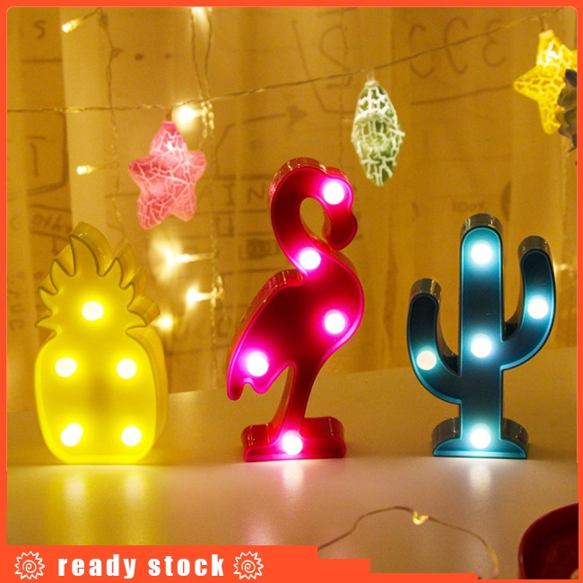 Đèn ngủ hình quả dứa/chim hồng hạc/cây xương rồng hoạt hình 3D