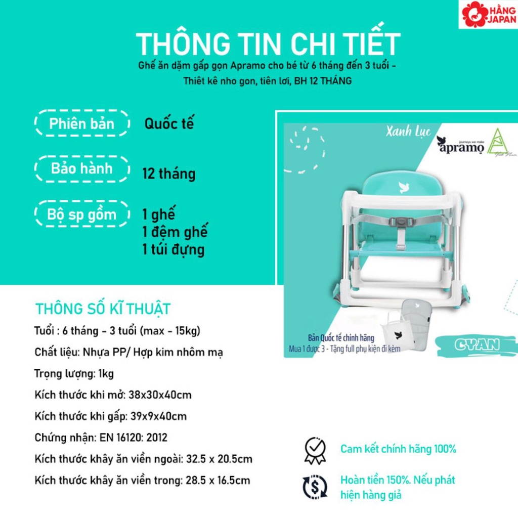 Ghế ăn dặm gấp gọn Apramo Flippa Classic 2022 cho bé từ 6 tháng đến 3 tuổi BH 12 THÁNG