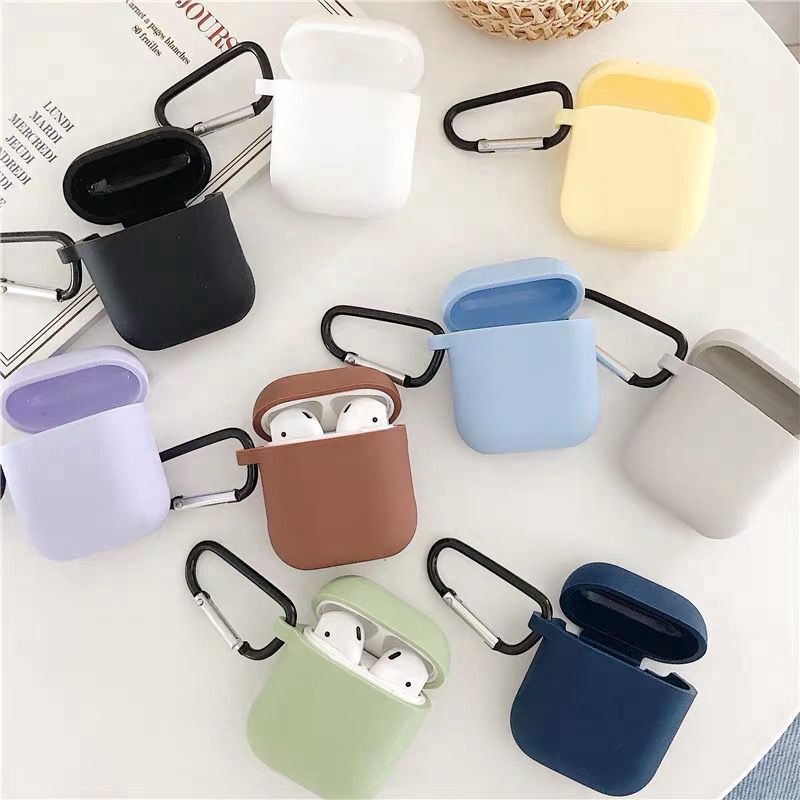 🌟CHÍNH HÃNG🌟 Vỏ ốp bọc Bảo Vệ Hộp Sạc Tai Nghe Airpod 1 2 i12 i12 Twschống va đập - kèm móc Chất Liệu Silicon