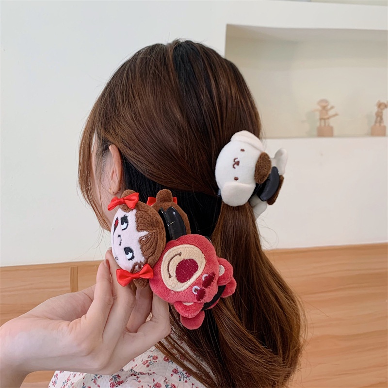 Kẹp Tóc Hình Chú Gấu / Dâu Tây Bằng Lông Nhung Dễ Thương Xinh
