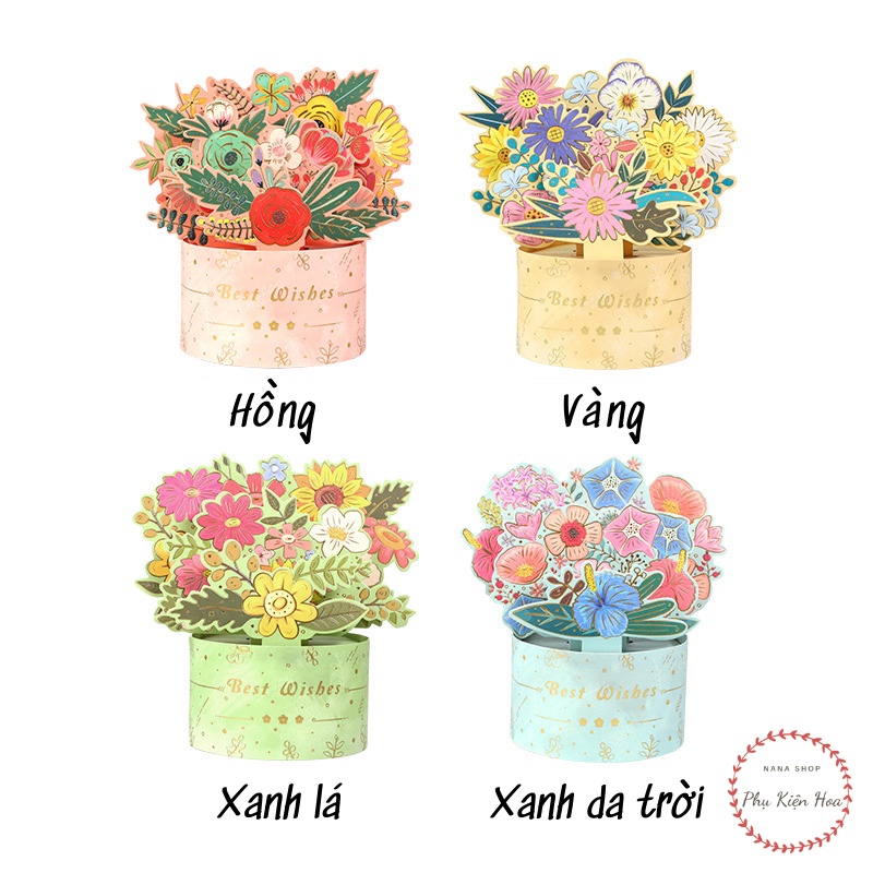 Thiệp 3D Hình Lẵng Hoa In Chữ BEST WISH Kèm Phong Bì, Quà Tặng 8/3 - 14/2 - Ngày lễ