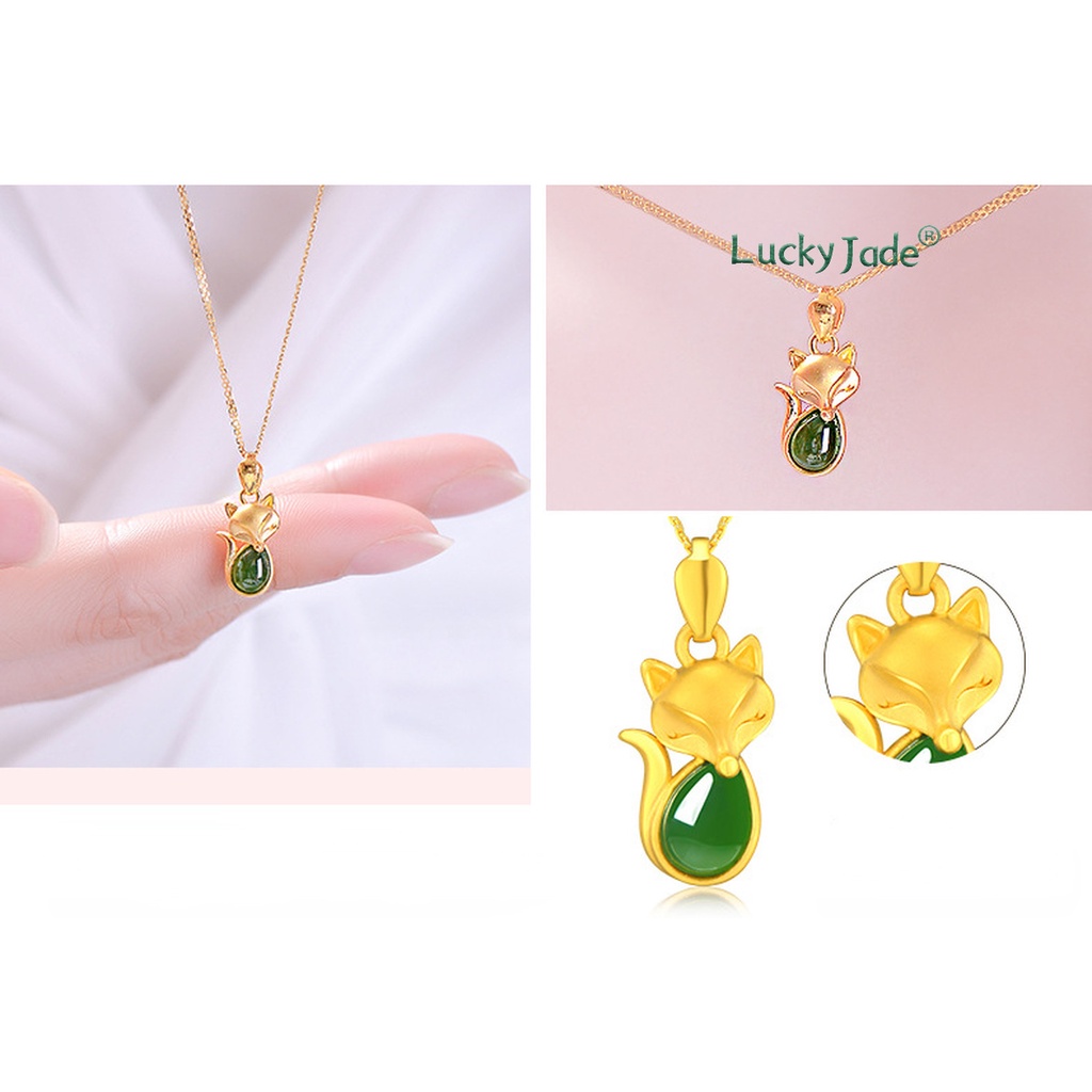 Vòng cổ Mạ Bạc 925 Mặt Hình Con Cáo Đính Đá Xanh Thời Trang