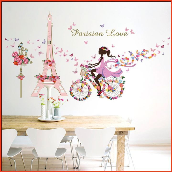 Decal Dán Tường Cô Gái Paris Tím