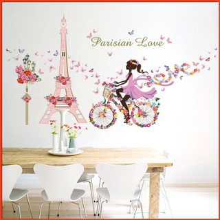 Decal dán tường cô gái paris tím