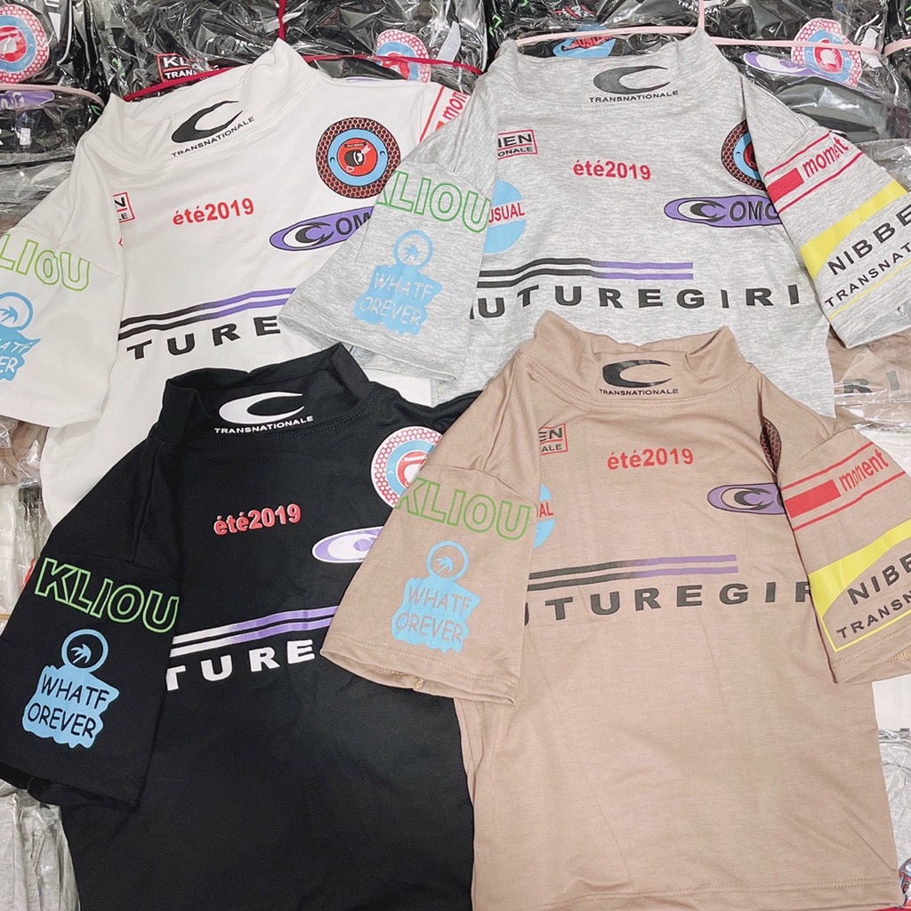 áo kiểu tay ngắn cổ lọ in hình thù cá tính na