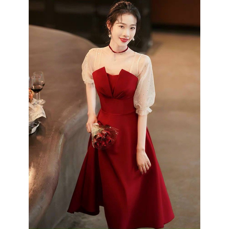 Đầm Váy Xòe màu đỏ sang trọng quý phái, phù hợp đi chơi đi tiệc dạo phố