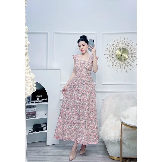Váy maxi hoa cánh tiên bèo siêu đẹp đi biển đi chơi lưng thun hình thật mẫu mặc
