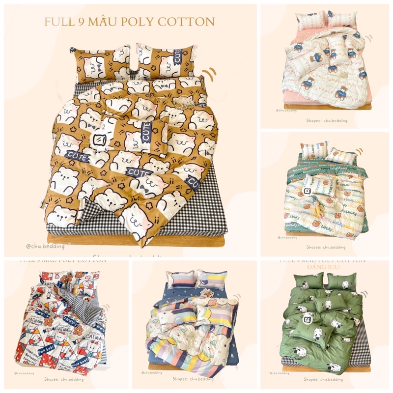 Set chăn ga gối poly cotton: nhí nhố cute