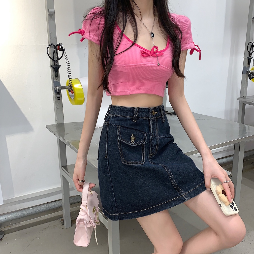 Chân váy IELGY denim lưng cao size lớn thời trang mùa hè 2022 dành cho nữ